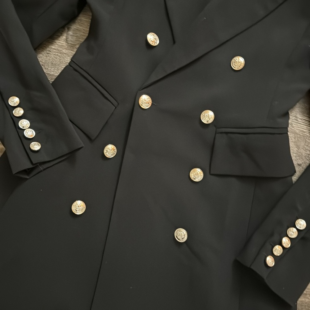 NWOT Lulus XS Captain Blog Black Double Breasted Coat - Picture 2 of 5